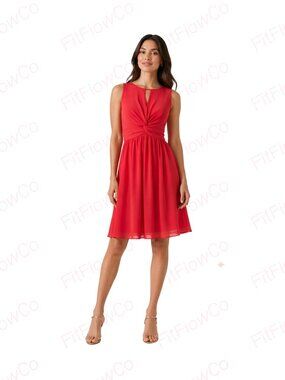 Vince Camuto Strawberry Red Chiffon Fit & Flare Dress Size 2 NWT Twist Front